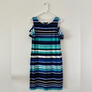 RN Studio Blue Cold Shoulder Striped Dress